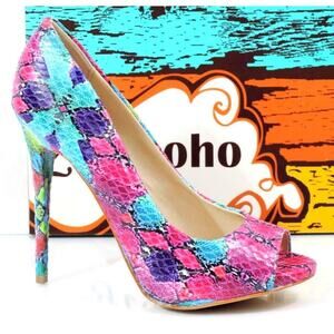Women's Shoes Zigi Soho Banen Open Toe Pumps Heels Fushia Pink / Blue Size 7.5
